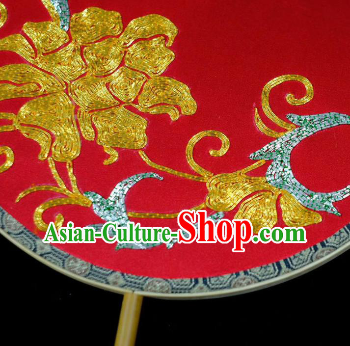 Chinese Traditional Wedding Fan Handmade Embroidered Red Circular Fan Silk Fans Chinese Traditional Wedding Fan Handmade Embroidered Red Circular Fan Silk Fans