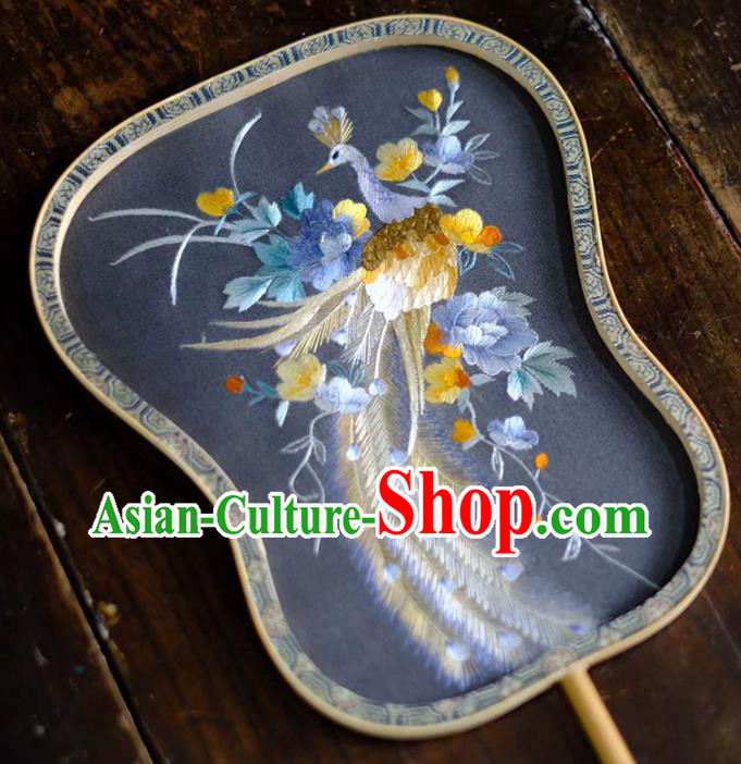 Chinese Traditional Silk Fans Handmade Embroidered Peacock Peony Palace Fan Chinese Traditional Silk Fans Handmade Embroidered Peacock Peony Palace Fan