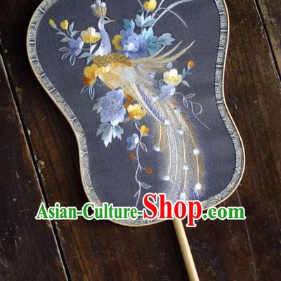 Chinese Traditional Silk Fans Handmade Embroidered Peacock Peony Palace Fan