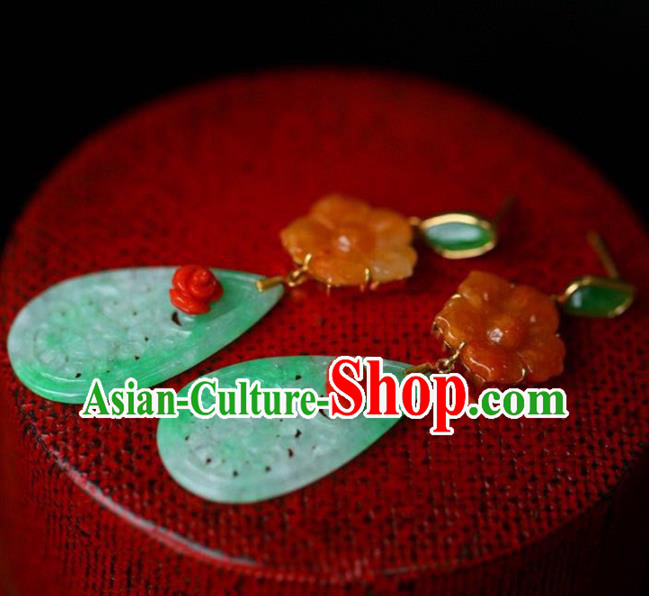 Handmade China Agate Plum Eardrop Accessories Traditional Jewelry National Cheongsam Jade Earrings Handmade China Agate Plum Eardrop Accessories Traditional Jewelry National Cheongsam Jade Earrings