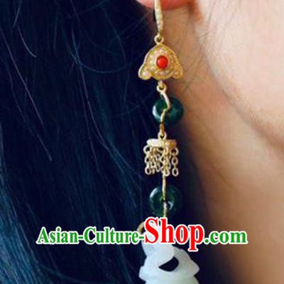Handmade China Jade Censer Eardrop Accessories Traditional Jewelry National Cheongsam Gems Earrings