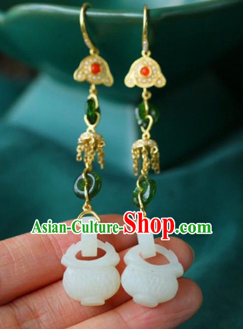 Handmade China Jade Censer Eardrop Accessories Traditional Jewelry National Cheongsam Gems Earrings Handmade China Jade Censer Eardrop Accessories Traditional Jewelry National Cheongsam Gems Earrings