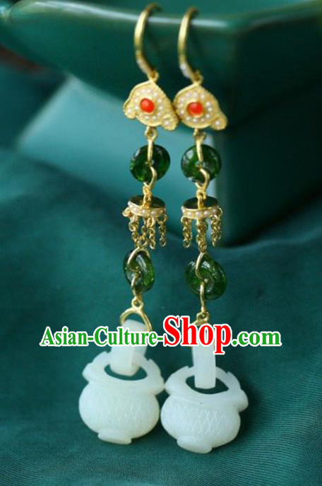 Handmade China Jade Censer Eardrop Accessories Traditional Jewelry National Cheongsam Gems Earrings Handmade China Jade Censer Eardrop Accessories Traditional Jewelry National Cheongsam Gems Earrings