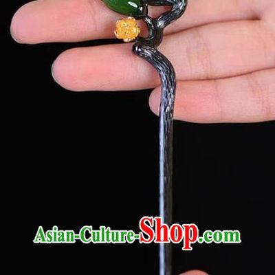 Chinese National Jade Hair Jewelry Traditional Handmade Hair Accessories Plum Blossom Hairpin
