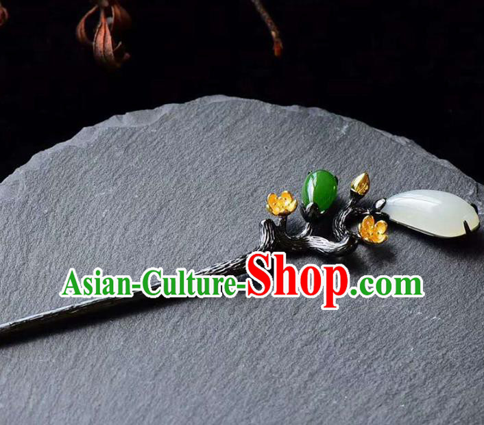 Chinese National Jade Hair Jewelry Traditional Handmade Hair Accessories Plum Blossom Hairpin Chinese National Jade Hair Jewelry Traditional Handmade Hair Accessories Plum Blossom Hairpin