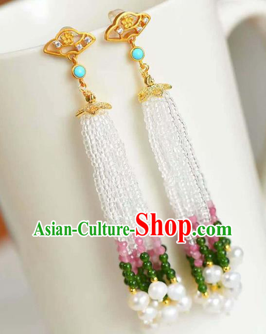 Handmade China Cheongsam Beads Tassel Eardrop Accessories National Earrings Traditional Jewelry Handmade China Cheongsam Beads Tassel Eardrop Accessories National Earrings Traditional Jewelry
