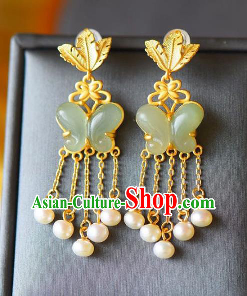 Handmade China National Jade Butterfly Earrings Traditional Jewelry Cheongsam Pearls Tassel Eardrop Accessories Handmade China National Jade Butterfly Earrings Traditional Jewelry Cheongsam Pearls Tassel Eardrop Accessories