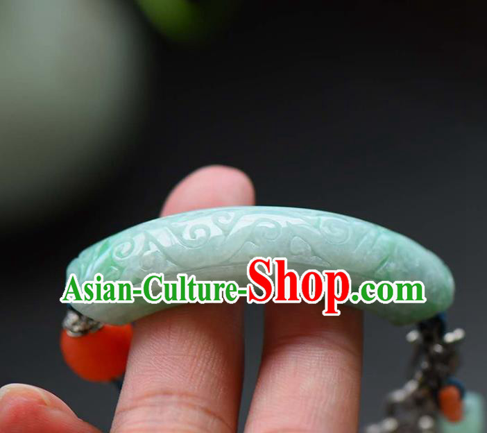 China Handmade Jadeite Carving Cloud Bracelet Traditional Jewelry Accessories National Silver Tassel Bangle China Handmade Jadeite Carving Cloud Bracelet Traditional Jewelry Accessories National Silver Tassel Bangle