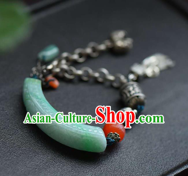 China Handmade Jadeite Carving Cloud Bracelet Traditional Jewelry Accessories National Silver Tassel Bangle China Handmade Jadeite Carving Cloud Bracelet Traditional Jewelry Accessories National Silver Tassel Bangle