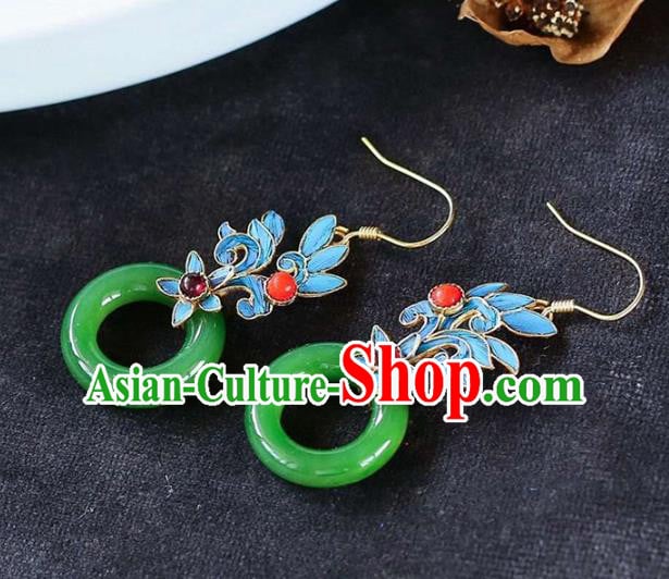 Handmade China Jade Peace Buckle Eardrop Accessories Traditional Jewelry Cheongsam Garnet Earrings Handmade China Jade Peace Buckle Eardrop Accessories Traditional Jewelry Cheongsam Garnet Earrings