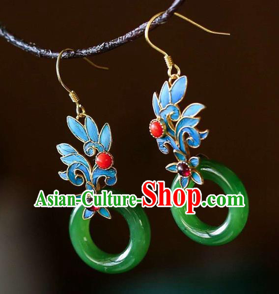 Handmade China Jade Peace Buckle Eardrop Accessories Traditional Jewelry Cheongsam Garnet Earrings Handmade China Jade Peace Buckle Eardrop Accessories Traditional Jewelry Cheongsam Garnet Earrings
