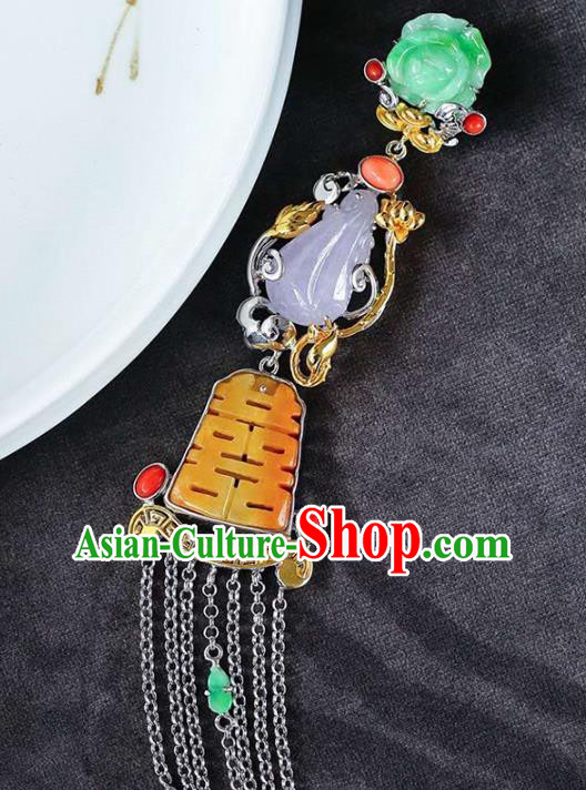 Chinese Classical Silver Tassel Necklace Handmade Jewelry Accessories National Wedding Jade Necklet Pendant Chinese Classical Silver Tassel Necklace Handmade Jewelry Accessories National Wedding Jade Necklet Pendant