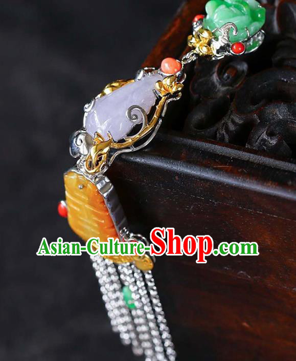 Chinese Classical Silver Tassel Necklace Handmade Jewelry Accessories National Wedding Jade Necklet Pendant Chinese Classical Silver Tassel Necklace Handmade Jewelry Accessories National Wedding Jade Necklet Pendant