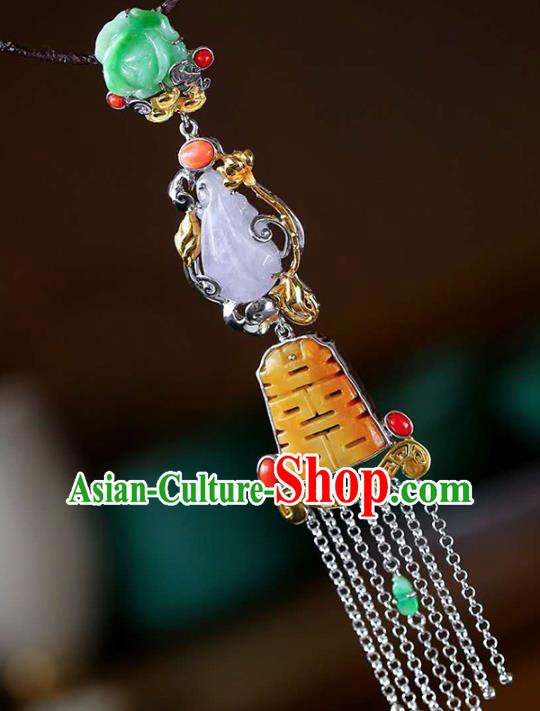 Chinese Classical Silver Tassel Necklace Handmade Jewelry Accessories National Wedding Jade Necklet Pendant Chinese Classical Silver Tassel Necklace Handmade Jewelry Accessories National Wedding Jade Necklet Pendant