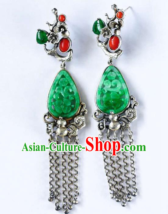 Handmade China Silver Plum Eardrop Accessories Traditional Jade Jewelry National Cheongsam Tassel Earrings Handmade China Silver Plum Eardrop Accessories Traditional Jade Jewelry National Cheongsam Tassel Earrings