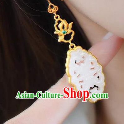Handmade China Golden Eardrop Accessories Traditional Wedding Jewelry National Cheongsam Jade Earrings