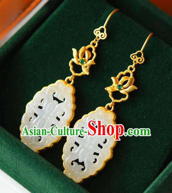 Handmade China Golden Eardrop Accessories Traditional Wedding Jewelry National Cheongsam Jade Earrings Handmade China Golden Eardrop Accessories Traditional Wedding Jewelry National Cheongsam Jade Earrings