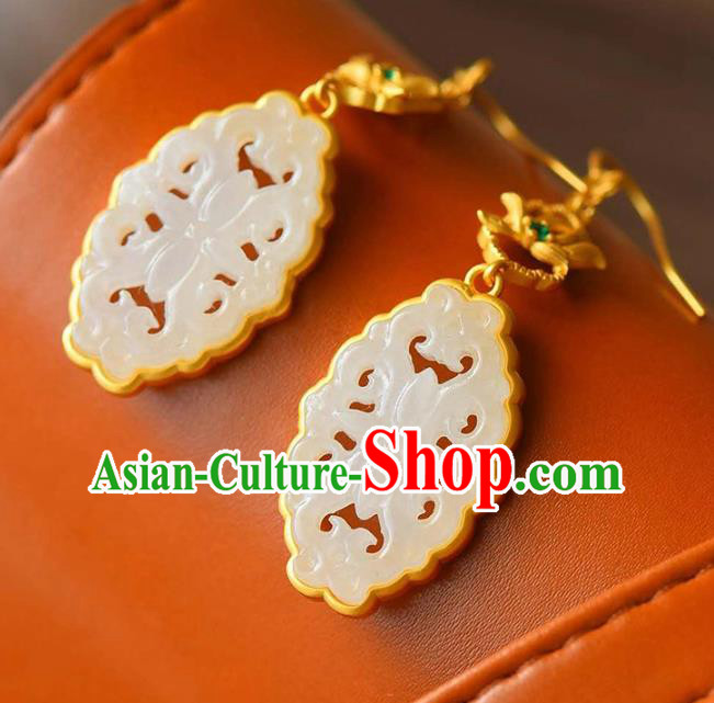Handmade China Golden Eardrop Accessories Traditional Wedding Jewelry National Cheongsam Jade Earrings Handmade China Golden Eardrop Accessories Traditional Wedding Jewelry National Cheongsam Jade Earrings