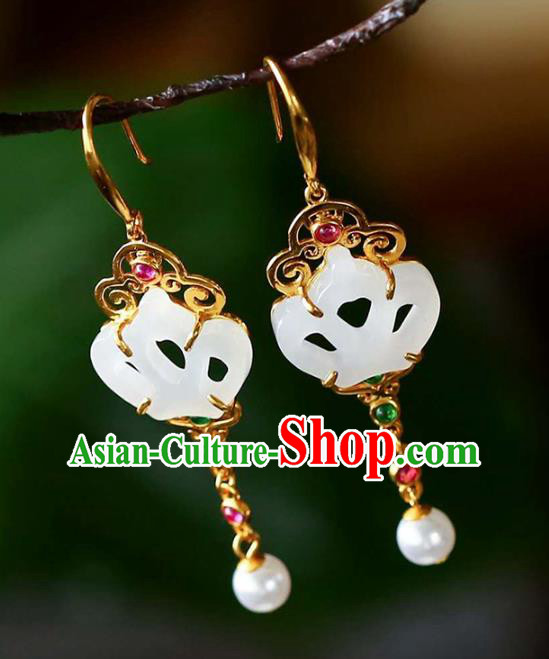 Handmade China Traditional Jewelry National Cheongsam Jade Earrings Golden Crown Eardrop Accessories Handmade China Traditional Jewelry National Cheongsam Jade Earrings Golden Crown Eardrop Accessories