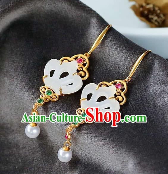 Handmade China Traditional Jewelry National Cheongsam Jade Earrings Golden Crown Eardrop Accessories Handmade China Traditional Jewelry National Cheongsam Jade Earrings Golden Crown Eardrop Accessories