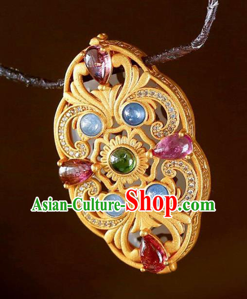 Chinese Classical Gems Necklace Accessories Handmade National Golden Sachet Pendant Chinese Classical Gems Necklace Accessories Handmade National Golden Sachet Pendant