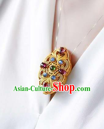Chinese Classical Gems Necklace Accessories Handmade National Golden Sachet Pendant Chinese Classical Gems Necklace Accessories Handmade National Golden Sachet Pendant