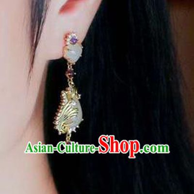 Handmade China Traditional Amethyst Eardrop Accessories National Cheongsam Golden Phoenix Earrings Jewelry