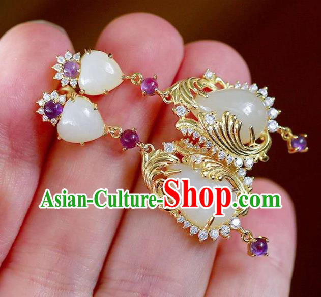 Handmade China Traditional Amethyst Eardrop Accessories National Cheongsam Golden Phoenix Earrings Jewelry Handmade China Traditional Amethyst Eardrop Accessories National Cheongsam Golden Phoenix Earrings Jewelry