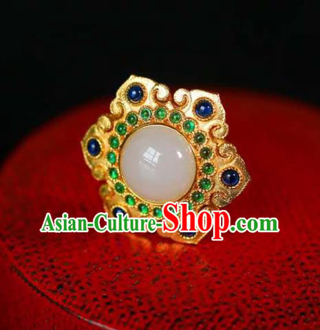 Chinese National Sapphire Ring Jewelry Traditional Handmade Golden Circlet Accessories Chinese National Sapphire Ring Jewelry Traditional Handmade Golden Circlet Accessories