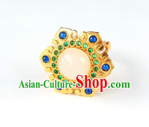 Chinese National Sapphire Ring Jewelry Traditional Handmade Golden Circlet Accessories Chinese National Sapphire Ring Jewelry Traditional Handmade Golden Circlet Accessories