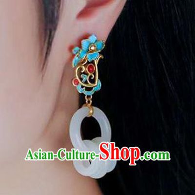 Handmade China Traditional Gems Eardrop Accessories National Cheongsam Jade Rings Earrings Jewelry