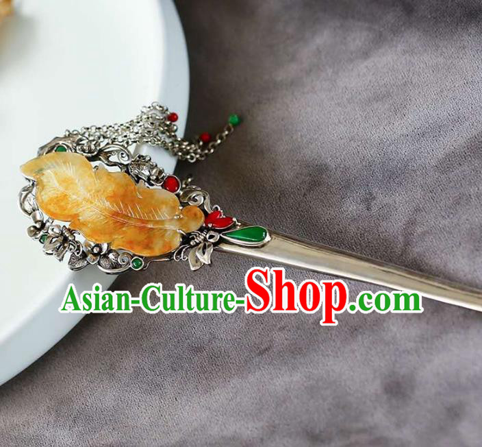 Chinese National Jade Jewelry Traditional Handmade Hair Accessories Silver Tassel Hairpin Chinese National Jade Jewelry Traditional Handmade Hair Accessories Silver Tassel Hairpin