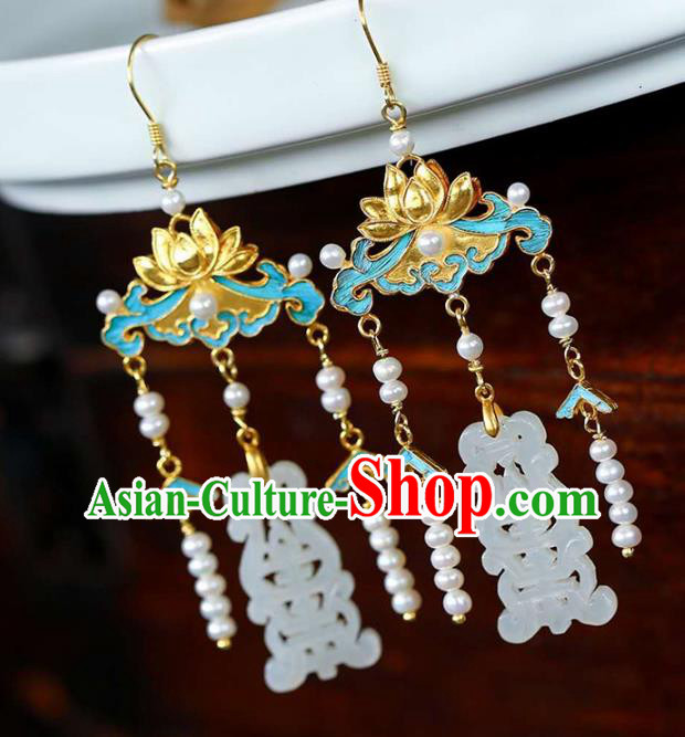 Handmade China Traditional Lotus Eardrop Accessories National Jade Jewelry Cheongsam Pearls Tassel Earrings Handmade China Traditional Lotus Eardrop Accessories National Jade Jewelry Cheongsam Pearls Tassel Earrings