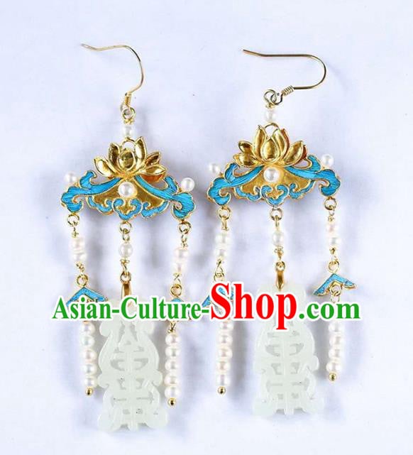 Handmade China Traditional Lotus Eardrop Accessories National Jade Jewelry Cheongsam Pearls Tassel Earrings Handmade China Traditional Lotus Eardrop Accessories National Jade Jewelry Cheongsam Pearls Tassel Earrings