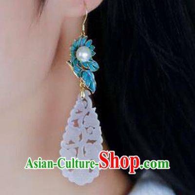 Handmade China National Jade Jewelry Cheongsam Pearl Earrings Traditional Eardrop Accessories