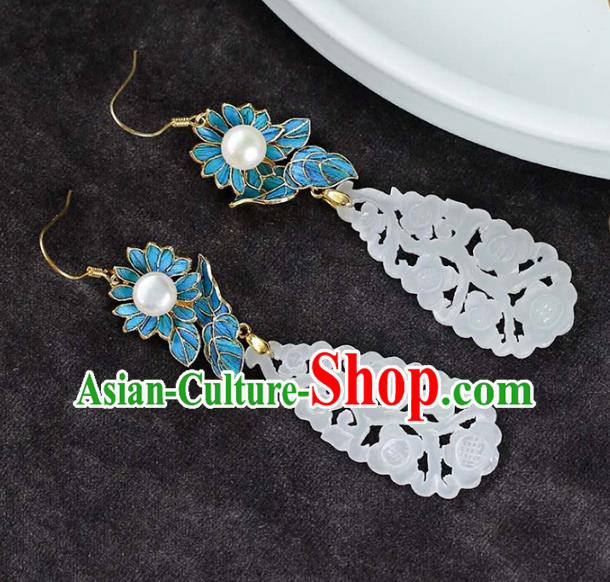 Handmade China National Jade Jewelry Cheongsam Pearl Earrings Traditional Eardrop Accessories Handmade China National Jade Jewelry Cheongsam Pearl Earrings Traditional Eardrop Accessories