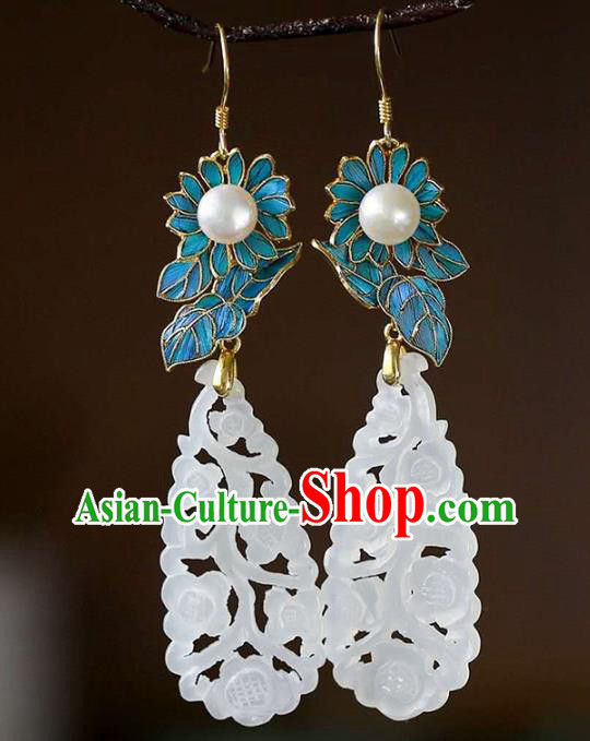 Handmade China National Jade Jewelry Cheongsam Pearl Earrings Traditional Eardrop Accessories Handmade China National Jade Jewelry Cheongsam Pearl Earrings Traditional Eardrop Accessories