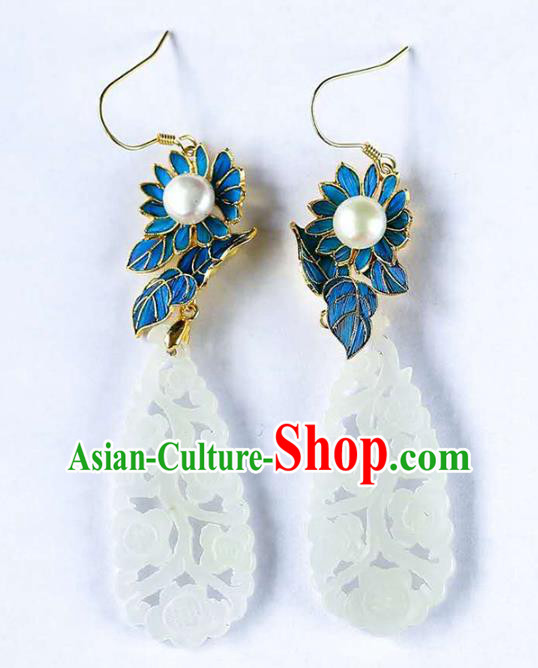 Handmade China National Jade Jewelry Cheongsam Pearl Earrings Traditional Eardrop Accessories Handmade China National Jade Jewelry Cheongsam Pearl Earrings Traditional Eardrop Accessories