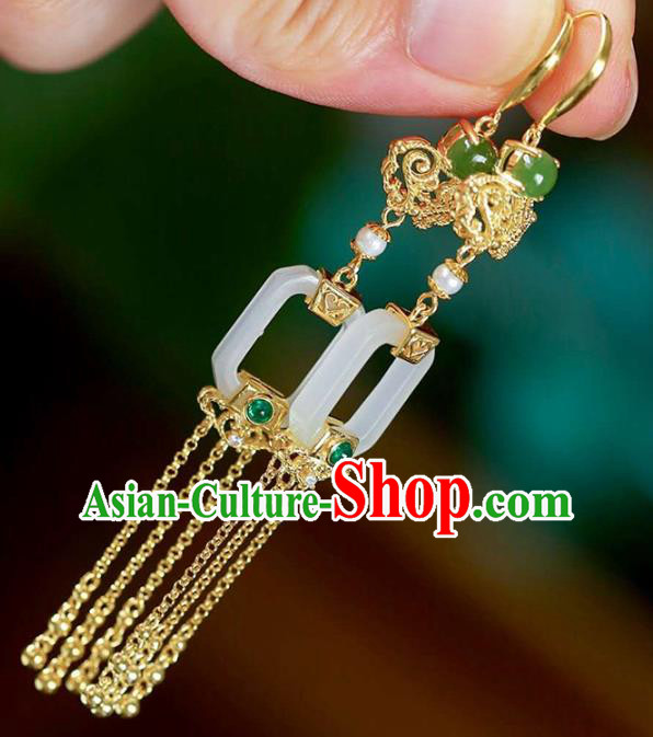 Handmade China Cheongsam Golden Tassel Earrings Traditional National Jewelry Jade Eardrop Accessories Handmade China Cheongsam Golden Tassel Earrings Traditional National Jewelry Jade Eardrop Accessories