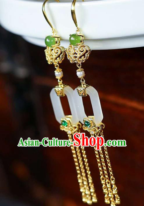 Handmade China Cheongsam Golden Tassel Earrings Traditional National Jewelry Jade Eardrop Accessories Handmade China Cheongsam Golden Tassel Earrings Traditional National Jewelry Jade Eardrop Accessories