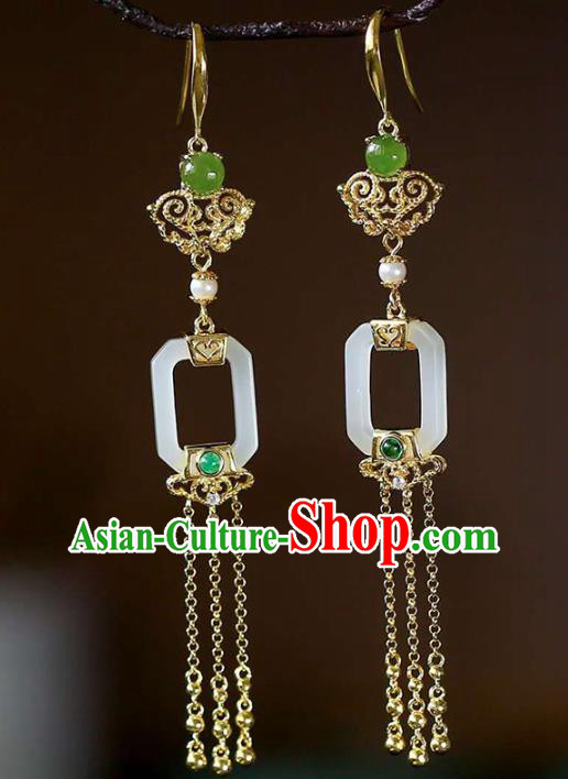 Handmade China Cheongsam Golden Tassel Earrings Traditional National Jewelry Jade Eardrop Accessories Handmade China Cheongsam Golden Tassel Earrings Traditional National Jewelry Jade Eardrop Accessories