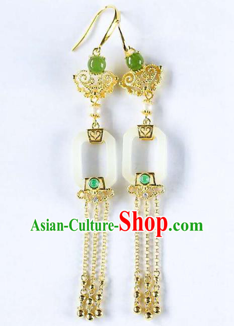 Handmade China Cheongsam Golden Tassel Earrings Traditional National Jewelry Jade Eardrop Accessories Handmade China Cheongsam Golden Tassel Earrings Traditional National Jewelry Jade Eardrop Accessories