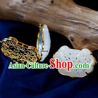 Chinese Handmade National Jade Necklet Pendant Classical Golden Sachet Necklace Accessories