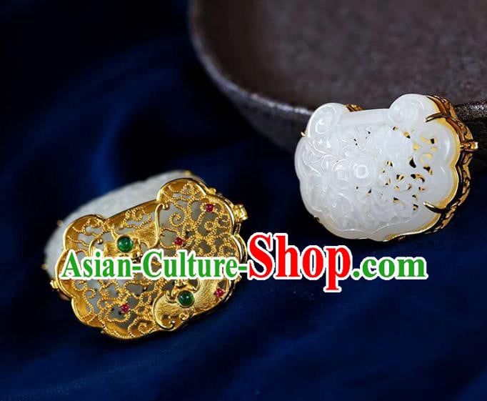 Chinese Handmade National Jade Necklet Pendant Classical Golden Sachet Necklace Accessories Chinese Handmade National Jade Necklet Pendant Classical Golden Sachet Necklace Accessories