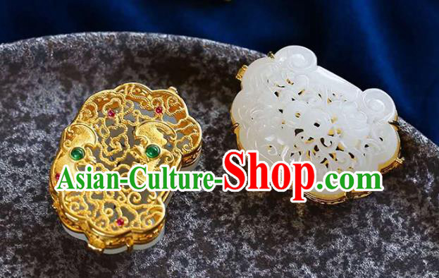 Chinese Handmade National Jade Necklet Pendant Classical Golden Sachet Necklace Accessories Chinese Handmade National Jade Necklet Pendant Classical Golden Sachet Necklace Accessories