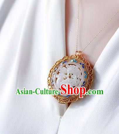 Chinese National Classical Golden Sachet Necklace Accessories Handmade Jade Carving Lotus Necklet Pendant Chinese National Classical Golden Sachet Necklace Accessories Handmade Jade Carving Lotus Necklet Pendant