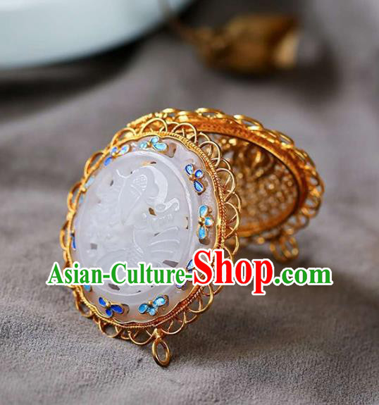 Chinese National Classical Golden Sachet Necklace Accessories Handmade Jade Carving Lotus Necklet Pendant Chinese National Classical Golden Sachet Necklace Accessories Handmade Jade Carving Lotus Necklet Pendant