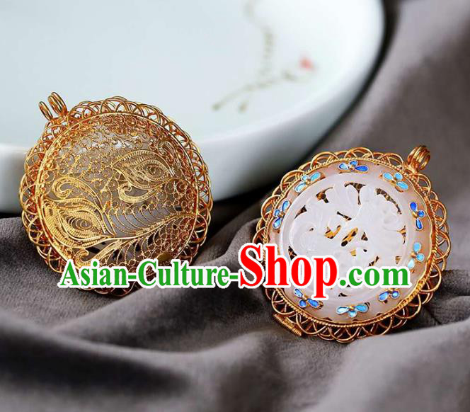 Chinese National Classical Golden Sachet Necklace Accessories Handmade Jade Carving Lotus Necklet Pendant Chinese National Classical Golden Sachet Necklace Accessories Handmade Jade Carving Lotus Necklet Pendant