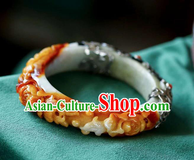 China Handmade Jade Carving Bracelet Traditional Jewelry Accessories National Silver Bangle China Handmade Jade Carving Bracelet Traditional Jewelry Accessories National Silver Bangle