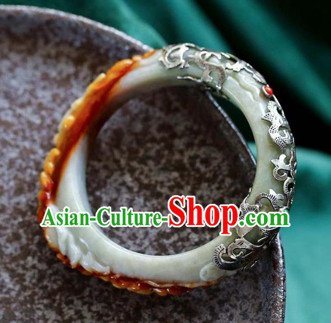 China Handmade Jade Carving Bracelet Traditional Jewelry Accessories National Silver Bangle China Handmade Jade Carving Bracelet Traditional Jewelry Accessories National Silver Bangle